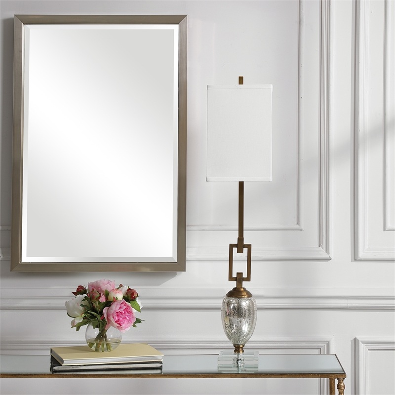 Uttermost Copeland Metal Mercury Glass Crystal Buffet Lamp in Bronze/Off White