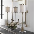 Uttermost Villena Mid-Century Metal Fabric and Crystal Buffet Lamp in Brass