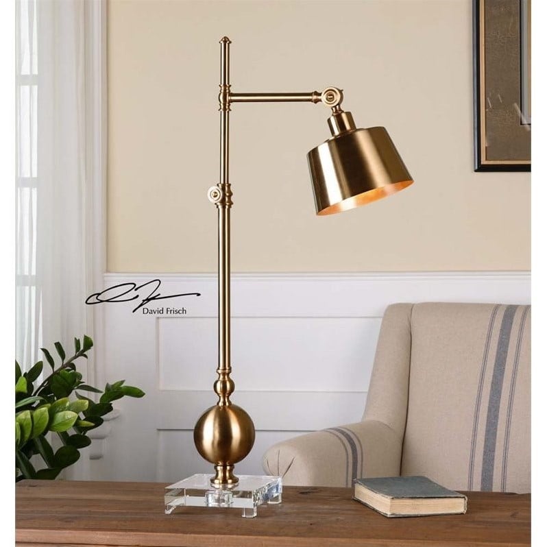 Uttermost Laton Contemporary Metal and Crystal Task Lamp in Brass