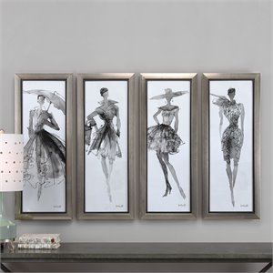 Uttermost Fashion Sketchbook Plastic Art in Black/Gray/White (Set of 4)