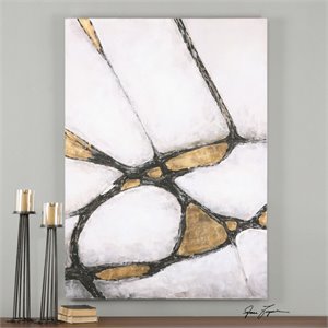 Uttermost Contemporary Fir Wood Abstract Art in Gold/White/Black