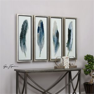 Uttermost Feathered Beauty Contemporary Fir Wood Prints - Multi-Color (Set of 4)