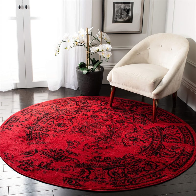 Safavieh Adirondack 4' Round Power Loomed Rug in Red and Black