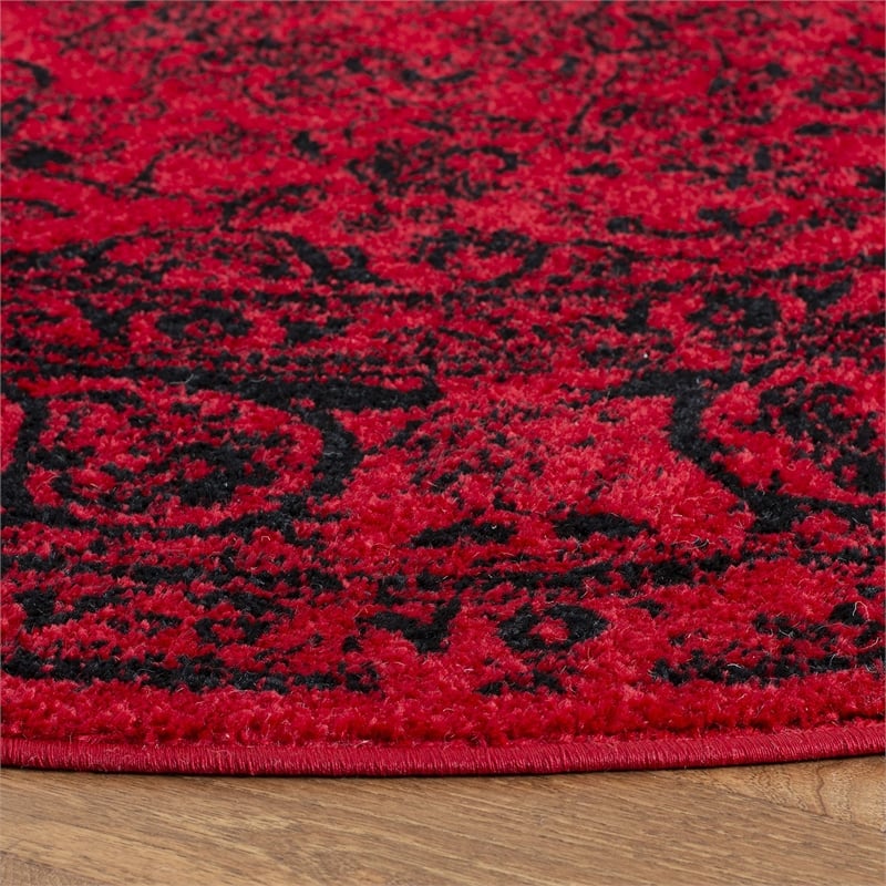 Safavieh Adirondack 4' Round Power Loomed Rug in Red and Black