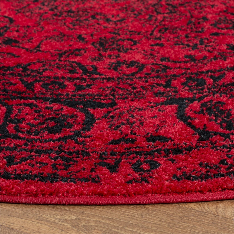 Safavieh Adirondack 8' Round Power Loomed Rug in Red and Black