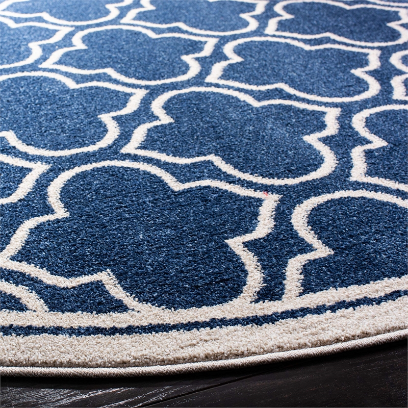 Safavieh Amherst 7' Round Power Loomed Rug in Navy and Ivory