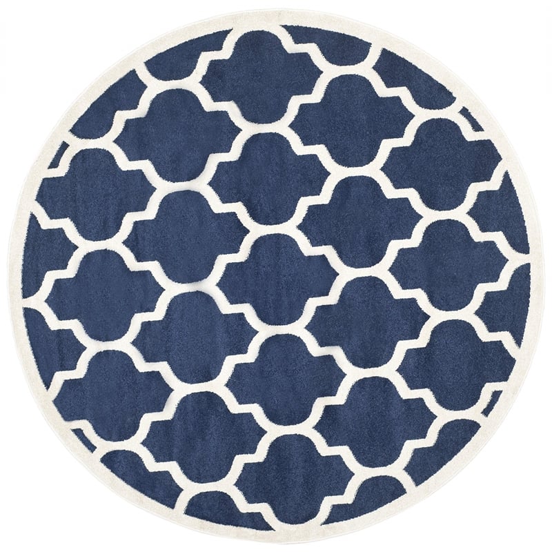 Safavieh Amherst 5' Round Power Loomed Rug in Navy and Beige
