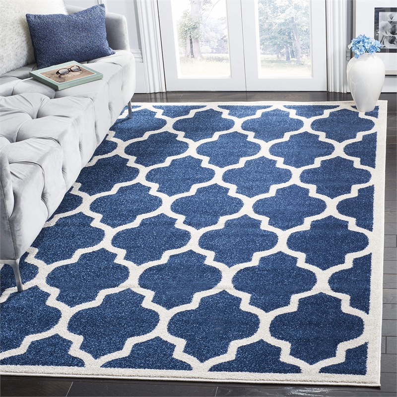 Safavieh Amherst 5' Square Power Loomed Rug in Navy and Beige
