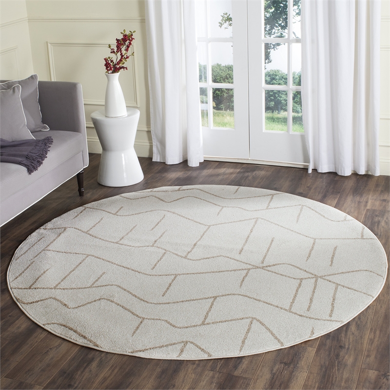 Safavieh Amherst 7' Round Power Loomed Rug in Ivory and Gray