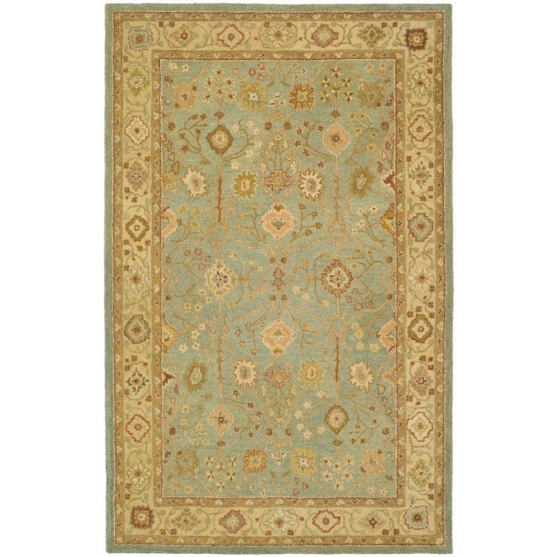 Safavieh Antiquity 5' X 8' Hand Tufted Wool Rug in Teal and Beige