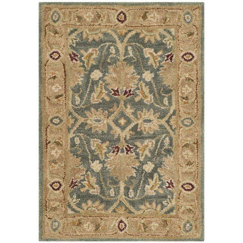 Safavieh Antiquity 4' X 6' Hand Tufted Wool Rug in Teal Blue and Taupe