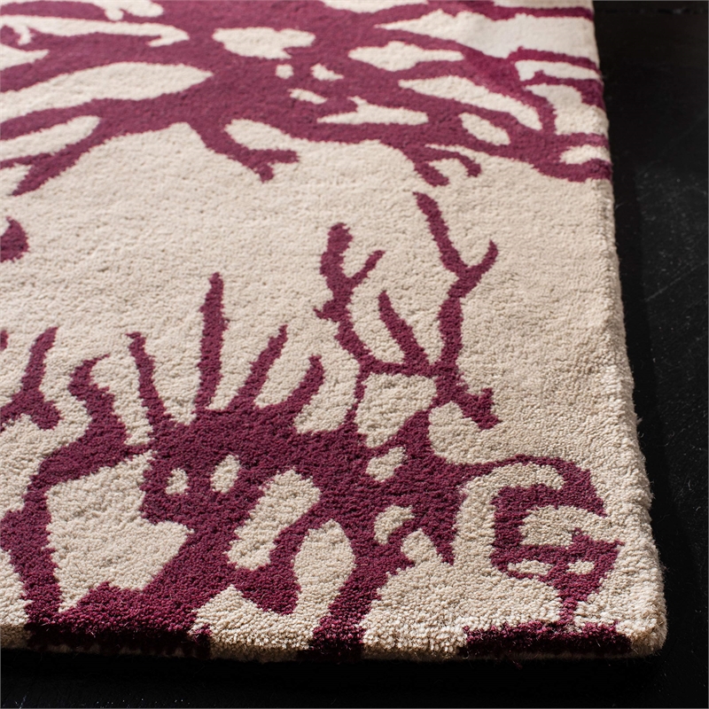 Safavieh Bella 6' X 9' Hand Tufted Wool Pile Rug in Beige and Purple