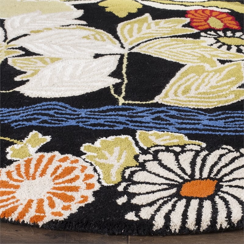 Safavieh Bella 5' Round Hand Tufted Wool Pile Rug in Black