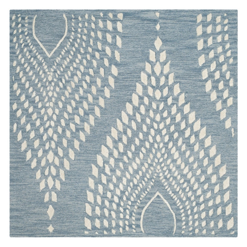 Safavieh Bella 5' Square Hand Tufted Wool Rug in Blue and Ivory