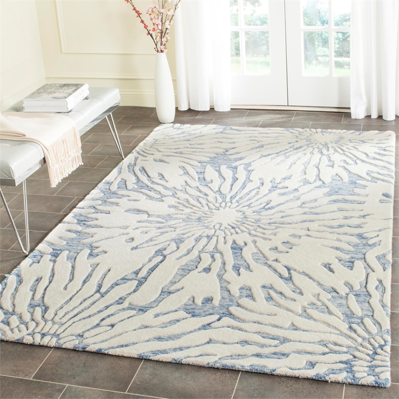 Safavieh Bella 4' X 6' Hand Tufted Wool Rug in Dark Blue and Ivory