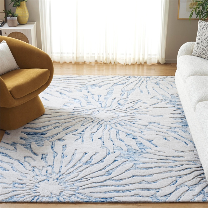 Safavieh Bella 6' X 9' Hand Tufted Wool Rug in Dark Blue and Ivory