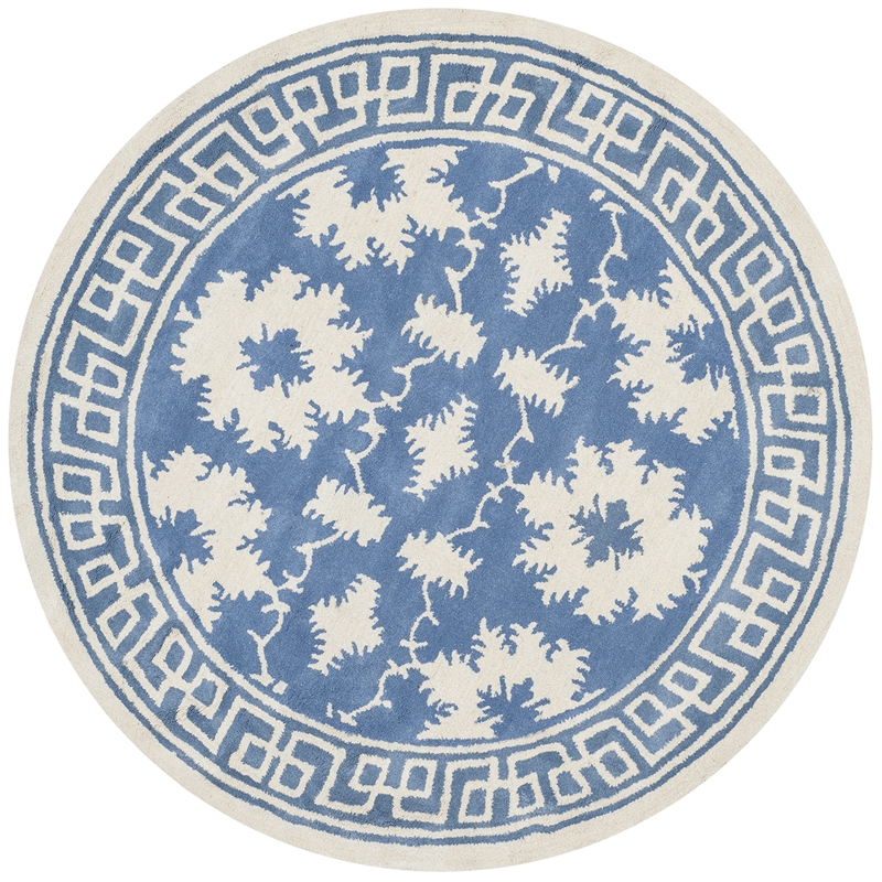 Safavieh Bella 5' Round Hand Tufted Wool Rug in Blue and Ivory