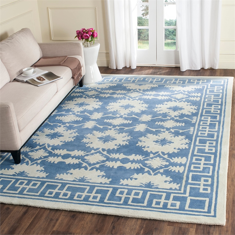 Safavieh Bella 6' X 9' Hand Tufted Wool Pile Rug in Blue and Ivory