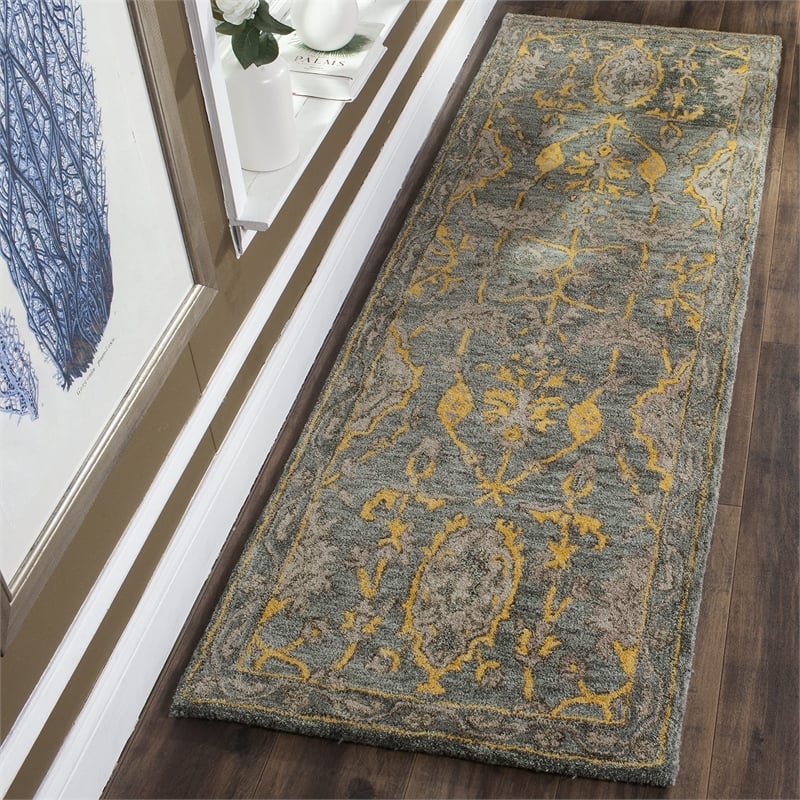 Safavieh Bella 8' X 10' Hand Tufted Wool Rug in Blue Gray and Gold