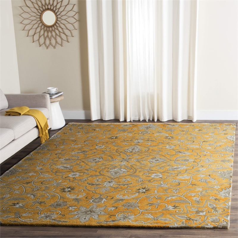 Safavieh Bella 5' Square Hand Tufted Wool Rug in Gold and Taupe