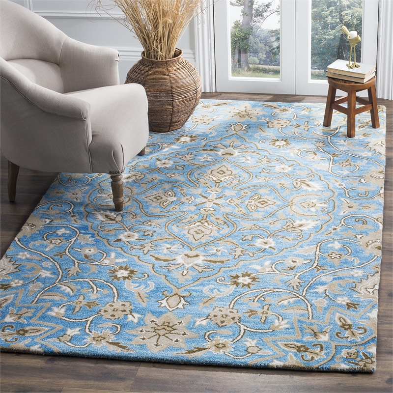 Safavieh Bella 4' X 6' Hand Tufted Wool Pile Rug in Blue and Taupe