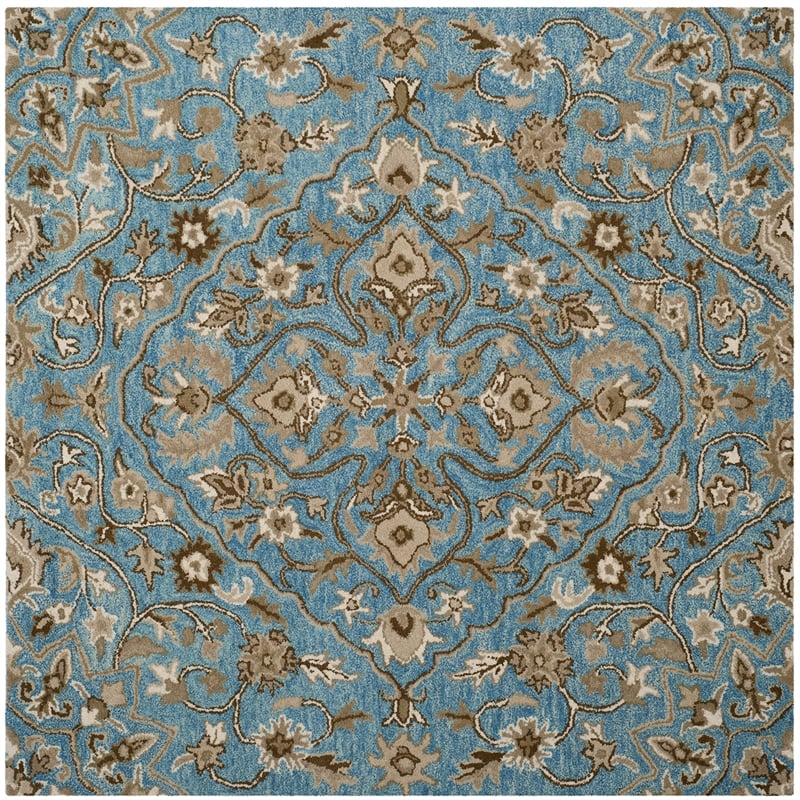 Safavieh Bella 5' Square Hand Tufted Wool Rug in Blue and Taupe