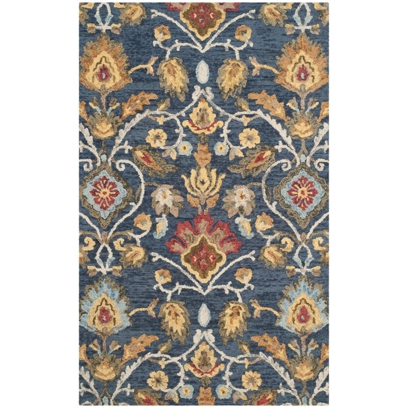 Safavieh Blossom 5' X 8' Hand Hooked Wool Rug in Navy
