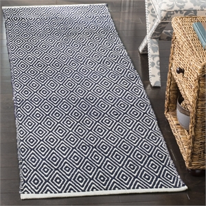Safavieh Boston 2'3&quot X 7' Hand Woven Cotton Pile Rug in Navy