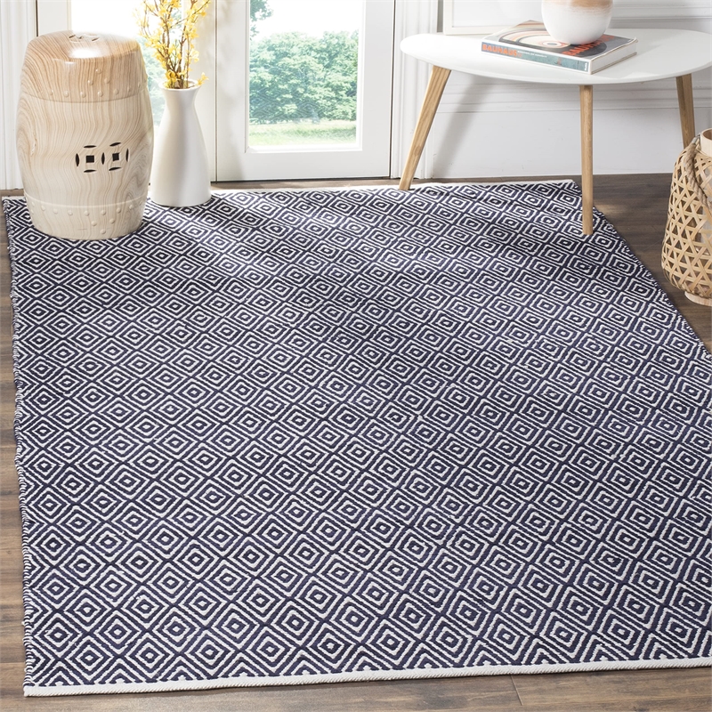 Safavieh Boston 6' Square Hand Woven Cotton Pile Rug in Navy