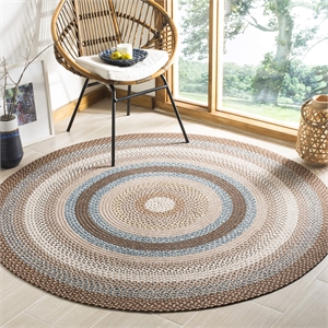 Safavieh Braided 4' Round Hand Woven Polypropylene Rug in Brown