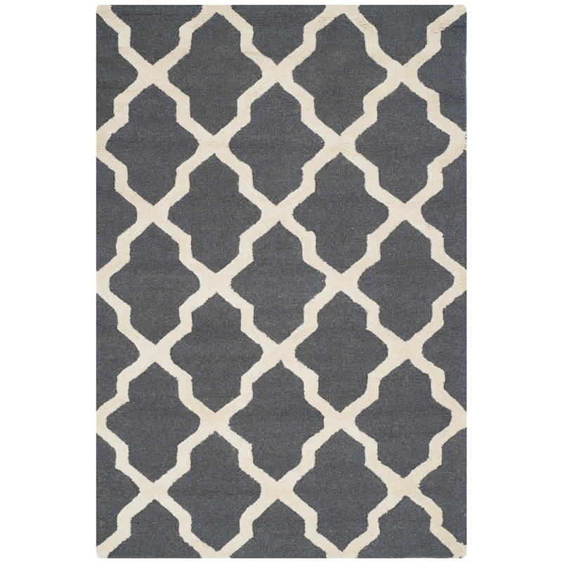 Safavieh Cambridge 4' X 6' Hand Tufted Wool Rug in Dark Gray and Ivory