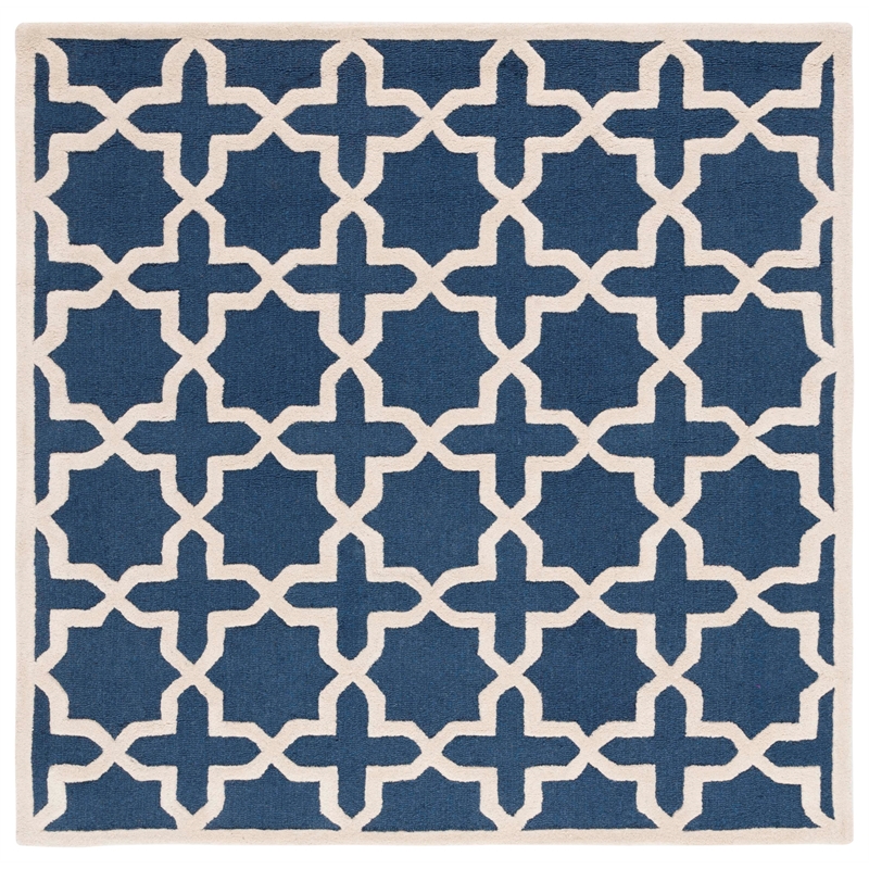 Safavieh Cambridge 6' X 6' Square Wool Hand Tufted Rug in Navy  / Ivory