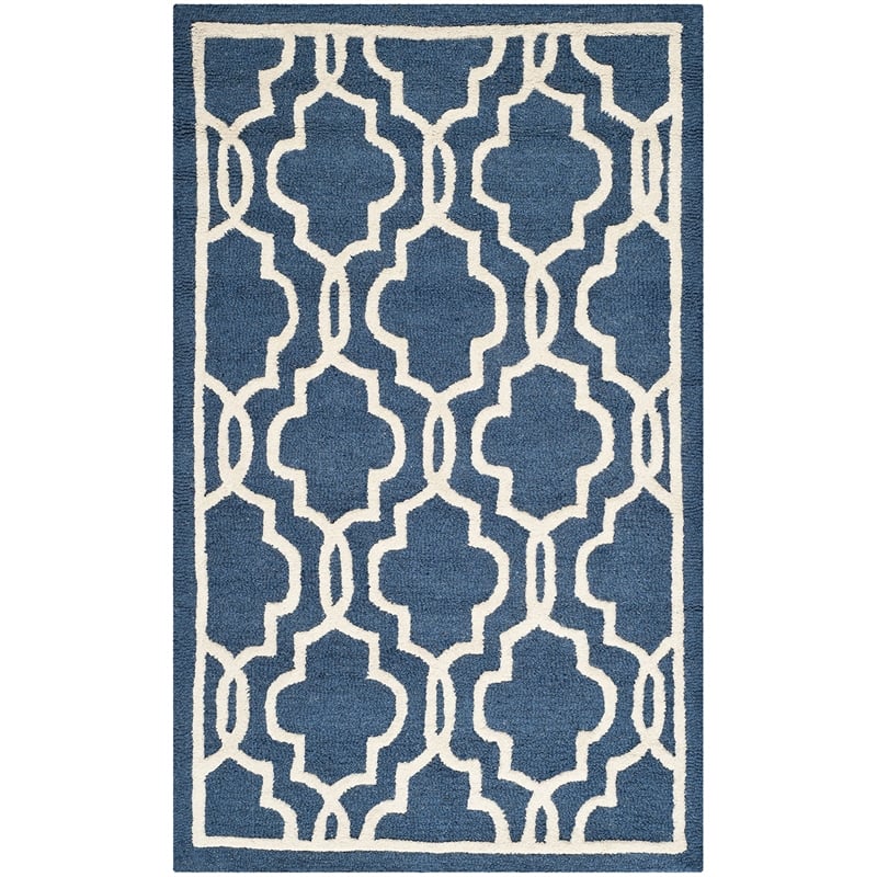 Safavieh Cambridge 3' X 5' Hand Tufted Wool Rug in Navy and Ivory