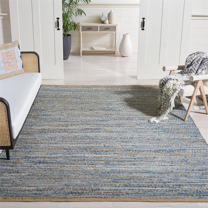 Safavieh Cape Cod 8' Square Handmade Jute Rug in Natural and Blue