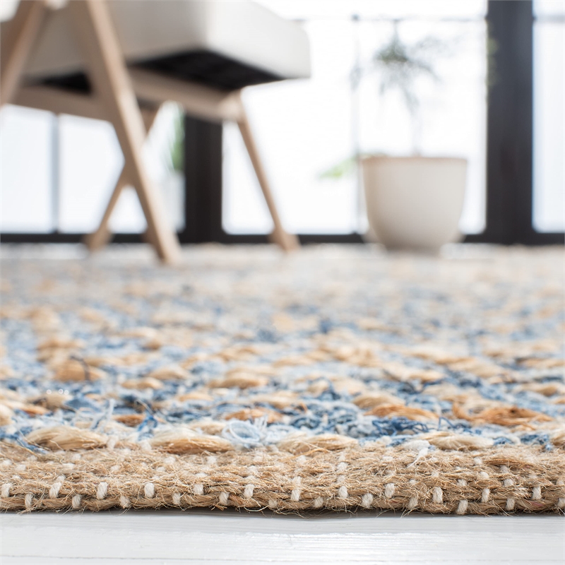 Safavieh Cape Cod 8' Square Handmade Jute Rug in Natural and Blue