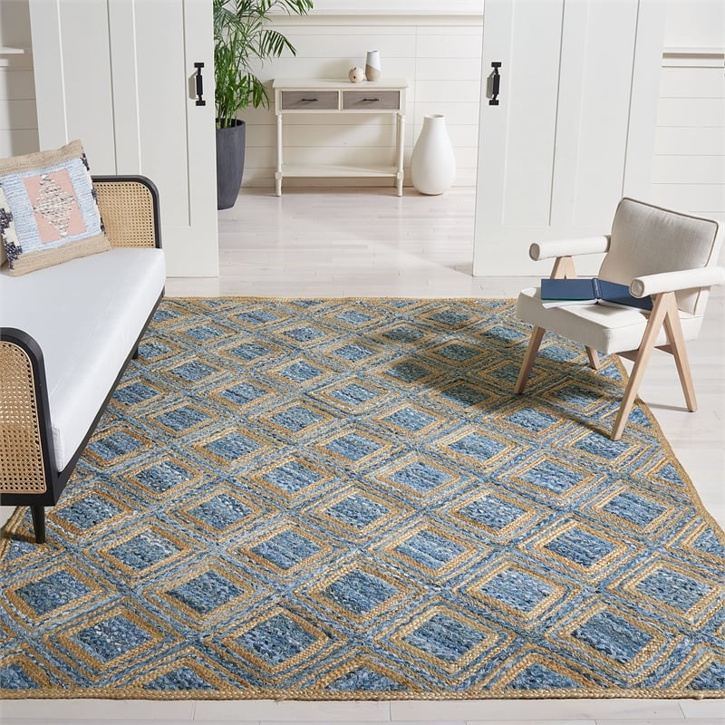 Safavieh Cape Cod 10' X 14' Handmade Jute Rug in Natural and Blue