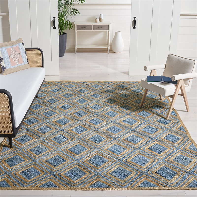 Safavieh Cape Cod 8' Square Handmade Jute Rug in Natural and Blue
