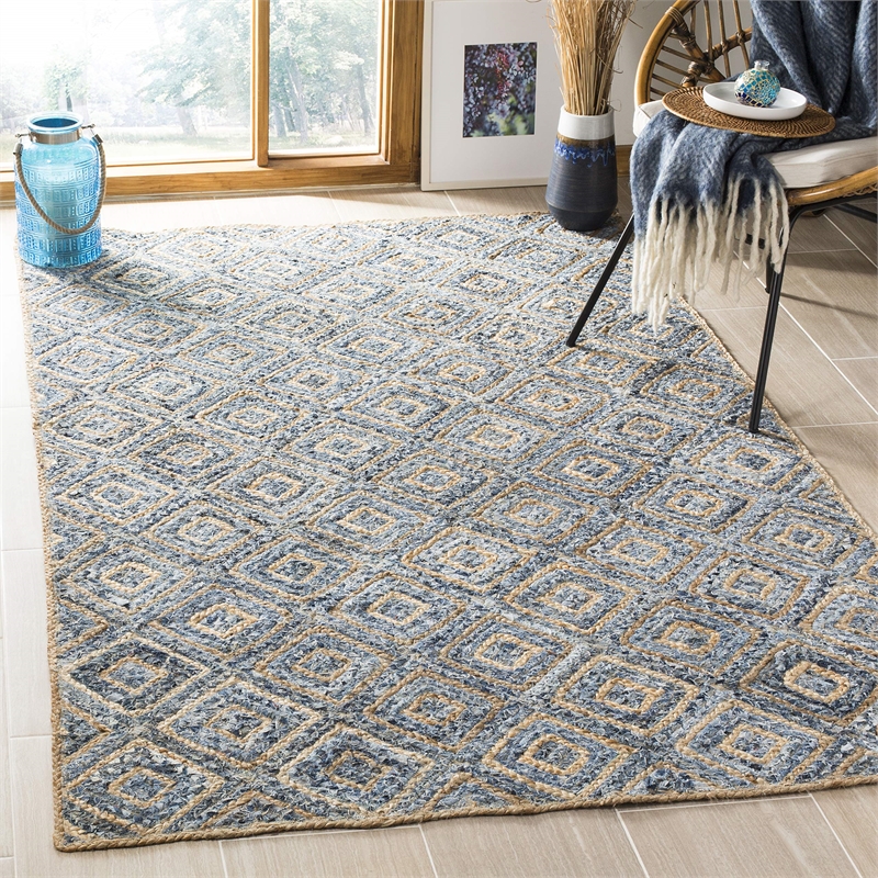 Safavieh Cape Cod 8' Square Handmade Jute Rug in Natural and Blue