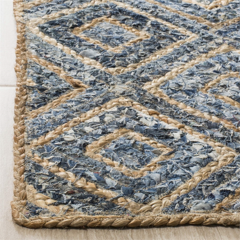 Safavieh Cape Cod 8' Square Handmade Jute Rug in Natural and Blue