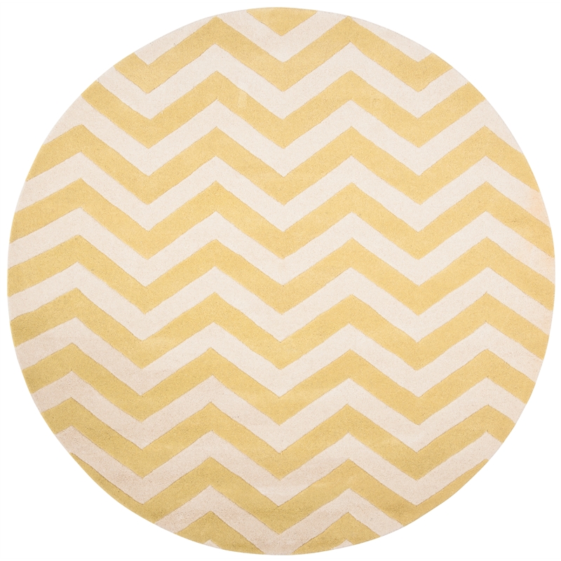 Safavieh Chatham 7' X 7' Round Wool Hand Tufted Rug in Gold / Ivory