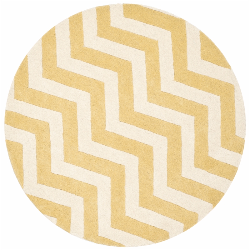 Safavieh Chatham 7' X 7' Round Wool Hand Tufted Rug in Gold / Ivory