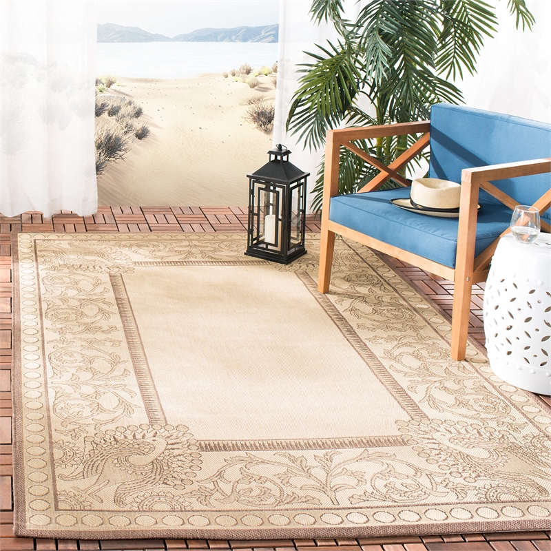 Safavieh Courtyard 9' X 12' Power Loomed Rug in Natural and Chocolate