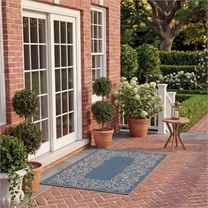 Safavieh Courtyard 2' X 3'7&quot Power Loomed Rug in Blue and Beige