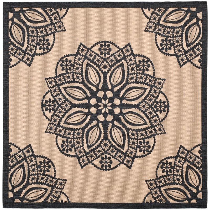 Safavieh Courtyard 9' X 12' Power Loomed Rug in Beige and Black