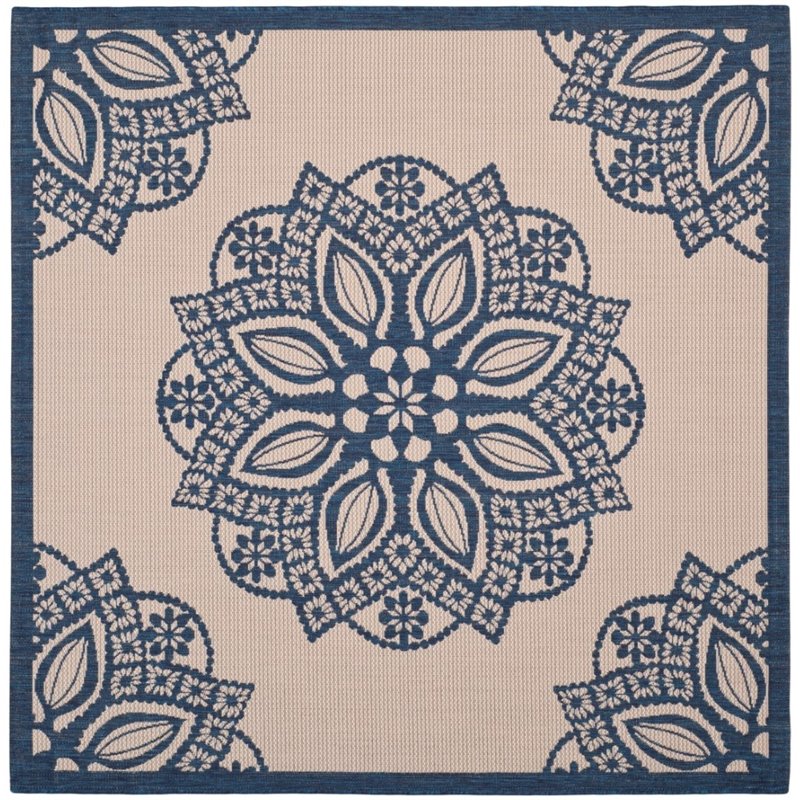 Safavieh Courtyard 8' X 11' Power Loomed Rug in Beige and Navy