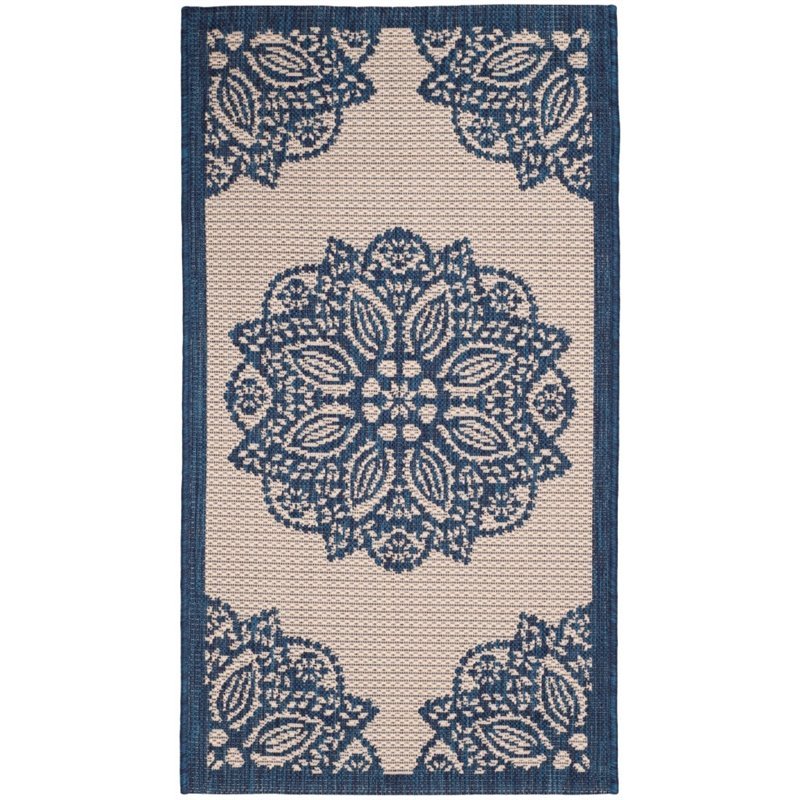 Safavieh Courtyard 9' X 12' Power Loomed Rug in Beige and Navy