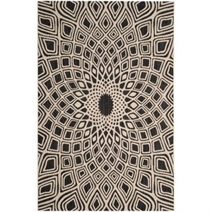 safavieh courtyard 2'3&quot x 8' power loomed rug in black and beige