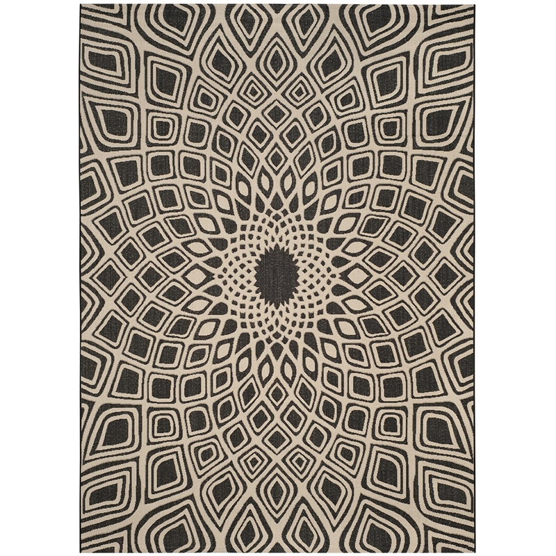 Safavieh Courtyard 8' X 11' Power Loomed Rug in Black and Beige