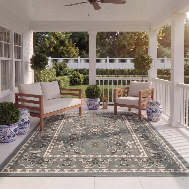Safavieh Courtyard 8' X 11' Power Loomed Rug in Gray and Cream