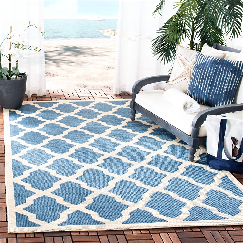 Safavieh Courtyard 8' X 11' Power Loomed Rug in Blue and Beige